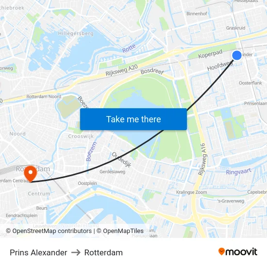 Prins Alexander to Rotterdam map