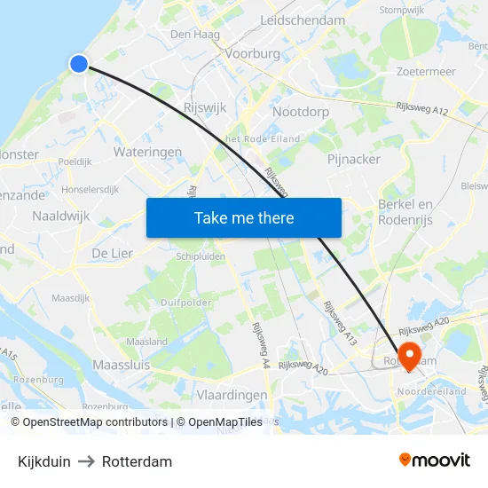 Kijkduin to Rotterdam map