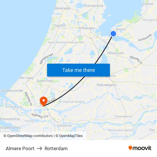 Almere Poort to Rotterdam map