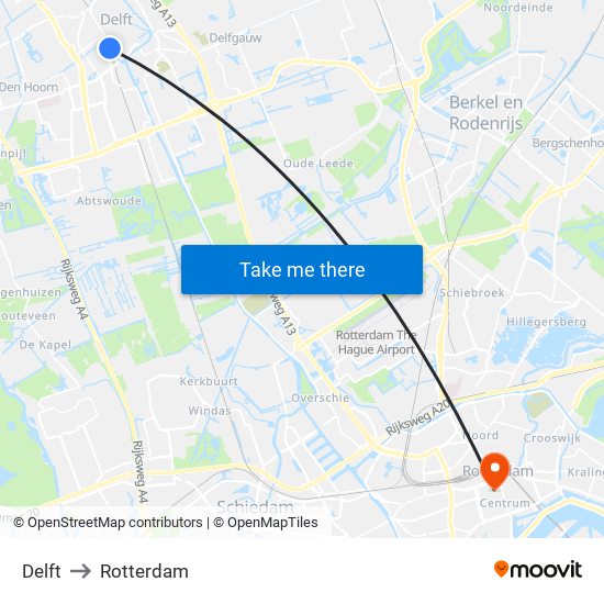 Delft to Rotterdam map