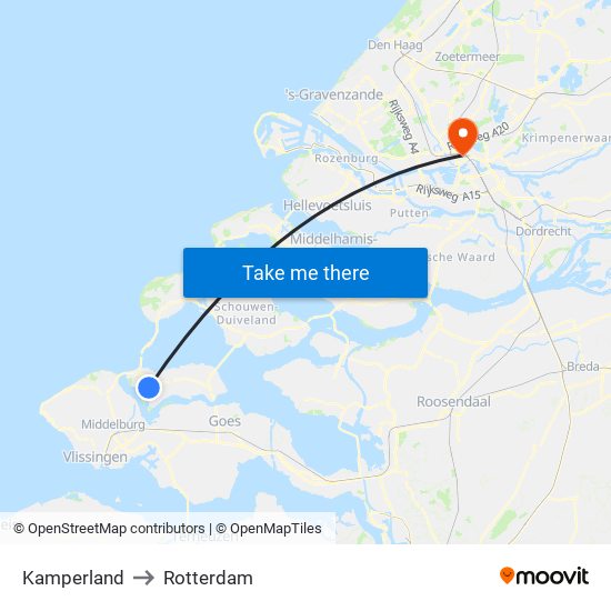 Kamperland to Rotterdam map