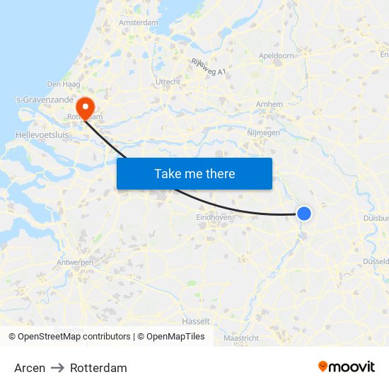 Arcen to Rotterdam map