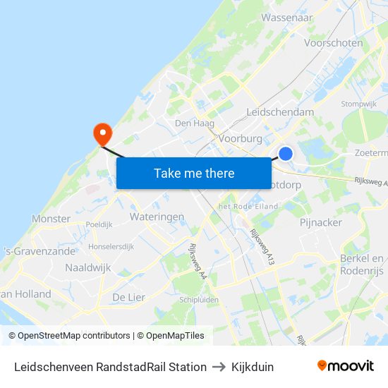 Leidschenveen RandstadRail Station to Kijkduin map