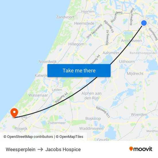 Weesperplein to Jacobs Hospice map