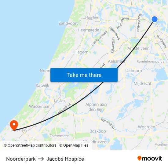 Noorderpark to Jacobs Hospice map
