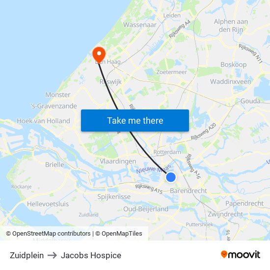 Zuidplein to Jacobs Hospice map