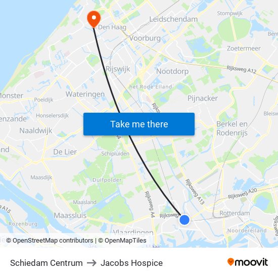 Schiedam Centrum to Jacobs Hospice map