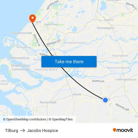 Tilburg to Jacobs Hospice map