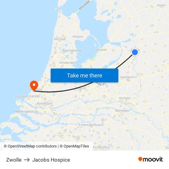 Zwolle to Jacobs Hospice map