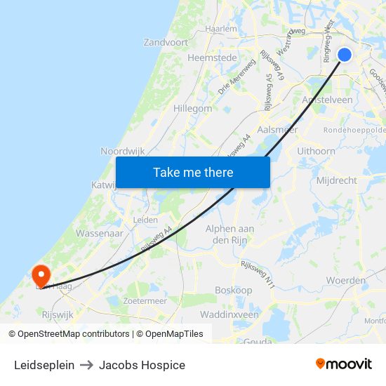 Leidseplein to Jacobs Hospice map
