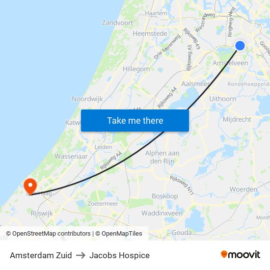 Amsterdam Zuid to Jacobs Hospice map