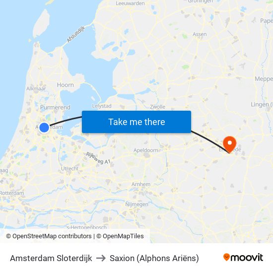 Amsterdam Sloterdijk to Saxion (Alphons Ariëns) map
