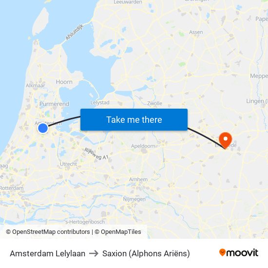 Amsterdam Lelylaan to Saxion (Alphons Ariëns) map