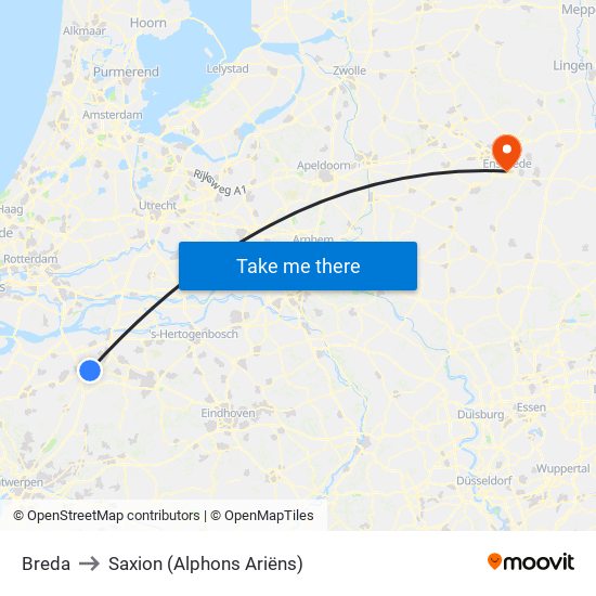 Breda to Saxion (Alphons Ariëns) map