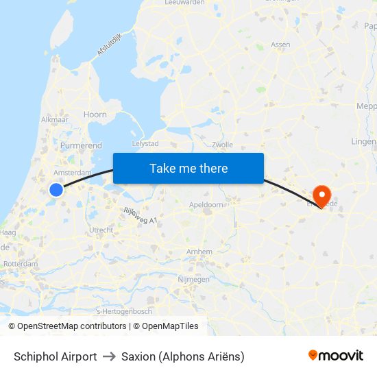 Schiphol Airport to Saxion (Alphons Ariëns) map