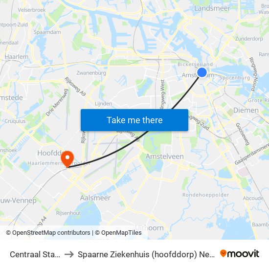 Centraal Station to Spaarne Ziekenhuis (hoofddorp) Neurologie map