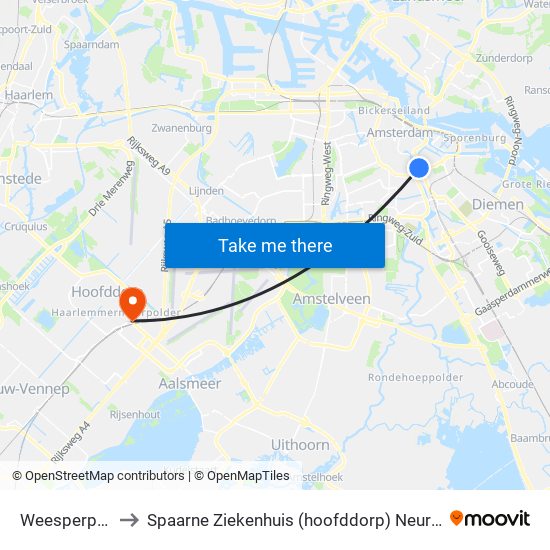 Weesperplein to Spaarne Ziekenhuis (hoofddorp) Neurologie map