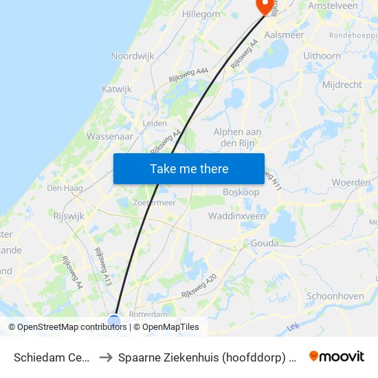 Schiedam Centrum to Spaarne Ziekenhuis (hoofddorp) Neurologie map
