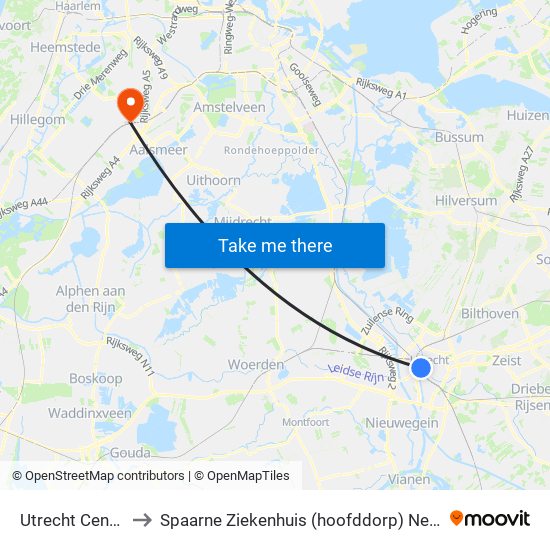 Utrecht Centraal to Spaarne Ziekenhuis (hoofddorp) Neurologie map