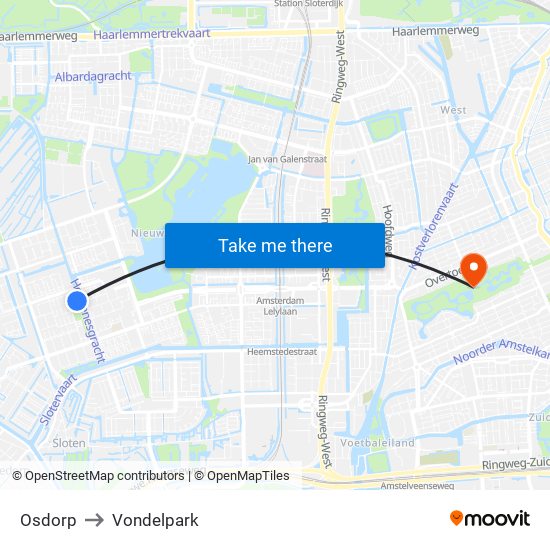Osdorp to Vondelpark map