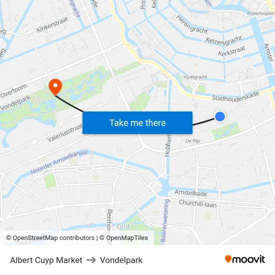 Albert Cuyp Market to Vondelpark map