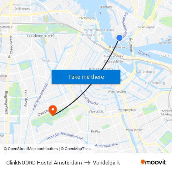 ClinkNOORD Hostel Amsterdam to Vondelpark map