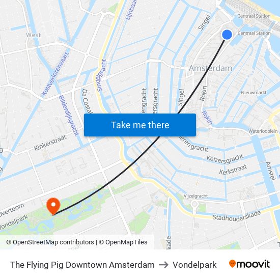 The Flying Pig Downtown Amsterdam to Vondelpark map