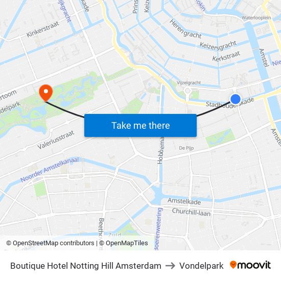 Boutique Hotel Notting Hill Amsterdam to Vondelpark map
