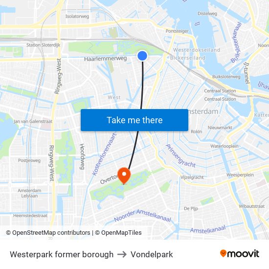 Westerpark former borough to Vondelpark map