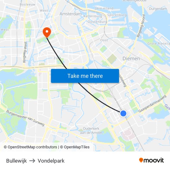 Bullewijk to Vondelpark map