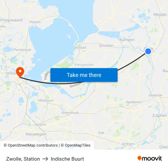 Zwolle, Station to Indische Buurt map