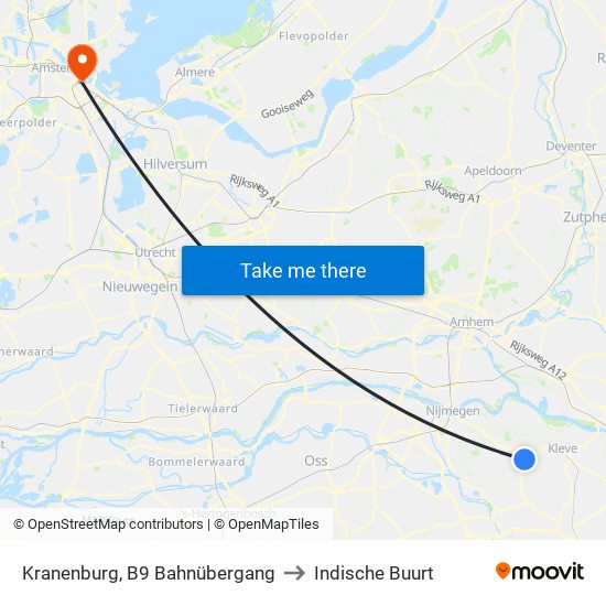 Kranenburg, B9 Bahnübergang to Indische Buurt map