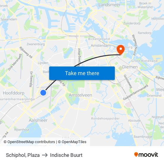 Schiphol, Plaza to Indische Buurt map