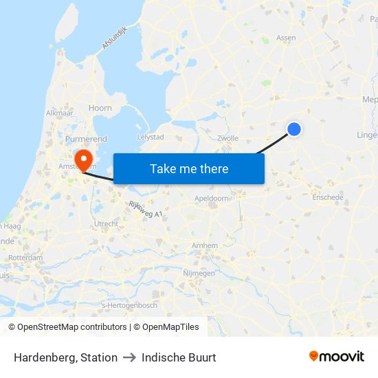 Hardenberg, Station to Indische Buurt map