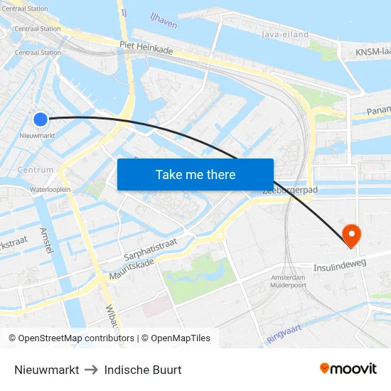 Nieuwmarkt to Indische Buurt map