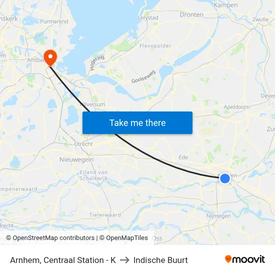 Arnhem, Centraal Station - K to Indische Buurt map