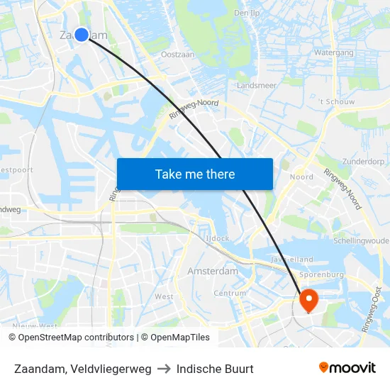 Zaandam, Veldvliegerweg to Indische Buurt map