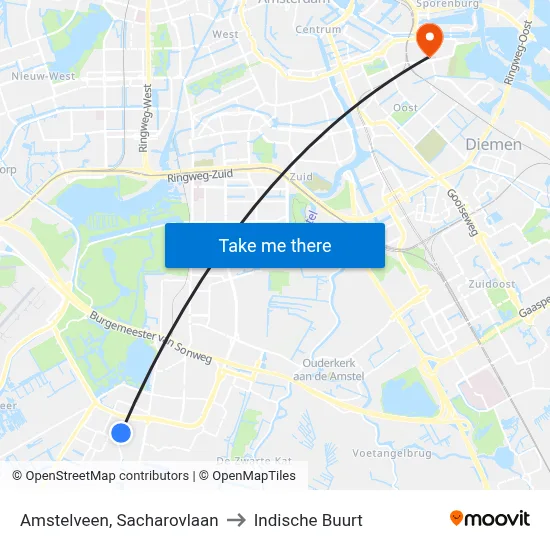 Amstelveen, Sacharovlaan to Indische Buurt map