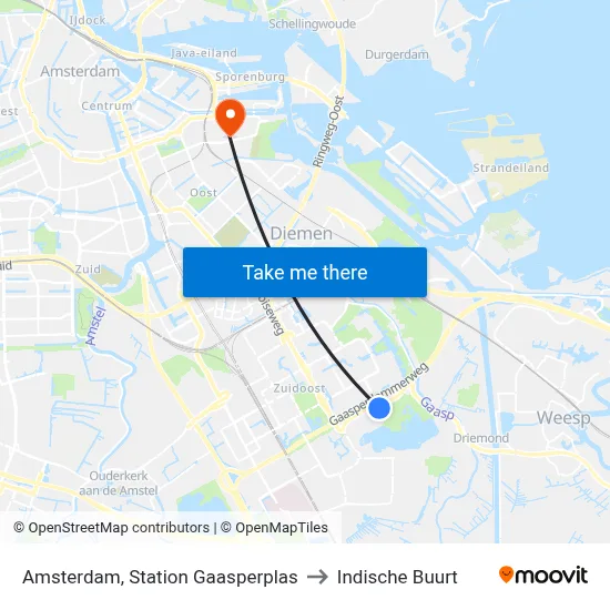 Amsterdam, Station Gaasperplas to Indische Buurt map