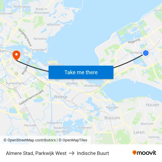 Almere Stad, Parkwijk West to Indische Buurt map
