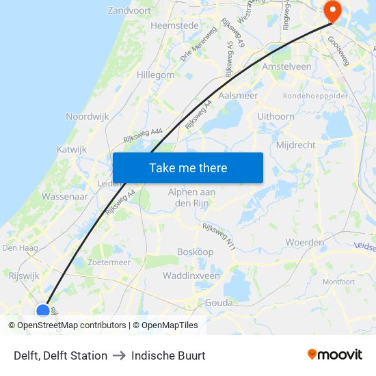 Delft, Delft Station to Indische Buurt map
