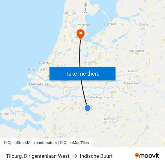 Tilburg, Dirigentenlaan West to Indische Buurt map