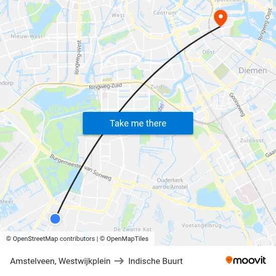 Amstelveen, Westwijkplein to Indische Buurt map
