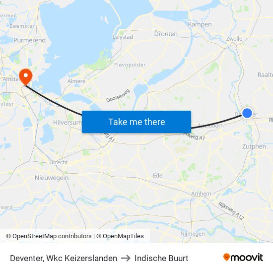Deventer, Wkc Keizerslanden to Indische Buurt map