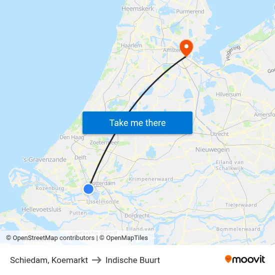 Schiedam, Koemarkt to Indische Buurt map