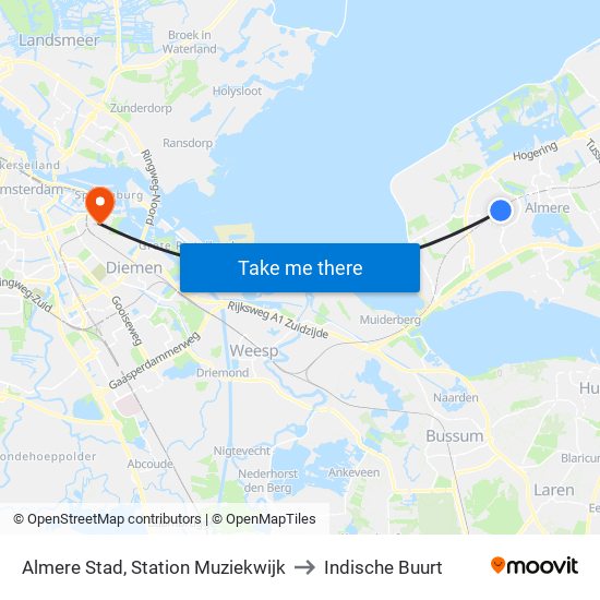 Almere Stad, Station Muziekwijk to Indische Buurt map