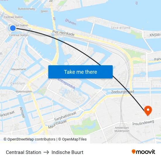 Centraal Station to Indische Buurt map