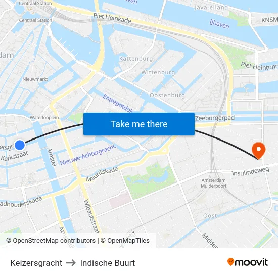 Keizersgracht to Indische Buurt map