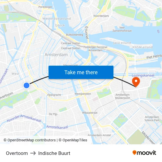 Overtoom to Indische Buurt map