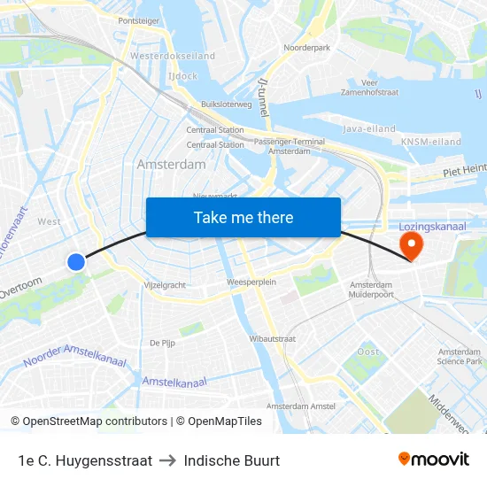 1e C. Huygensstraat to Indische Buurt map